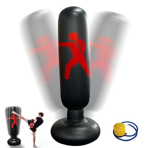 Boxsack Kinder,160cm Aufblasbarer Standboxsack, Boxhandbandagen & Kostenloser Luftpumpe – Sofortige Bounce Back Boxsack für Indoor & Outdoor Kampfsport Praxis, Karate, Schwarz Boxsack Kinder,160cm Aufblasbarer Standboxsack, Boxhandbandagen & Kostenloser Luftpumpe – Sofortige Bounce Back Boxsack für Indoor & Outdoor Kampfsport Praxis, Karate, Schwarz von Wffeila