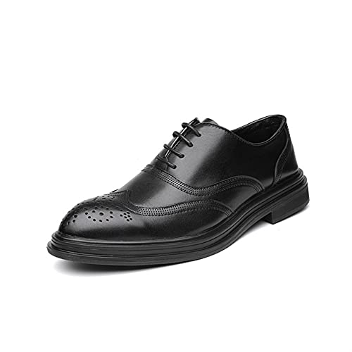 WgGUIF Oxford-Schuhe für Herren, zum Schnüren, Brogue-Prägung, Flügelspitze, runde, brünierte Spitze, rutschfeste, rutschfeste Gummisohle aus PU-Leder von WgGUIF