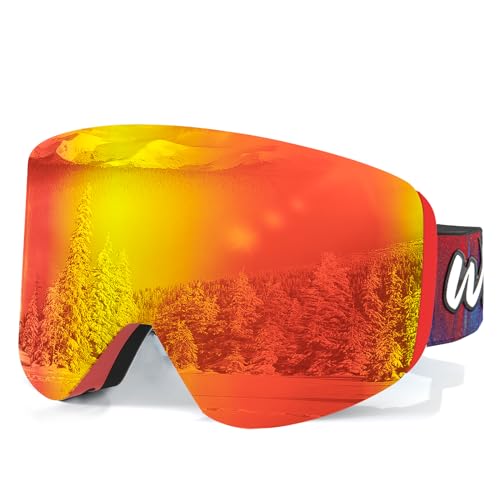 Whale Magnetic Ski Goggles OTG Snowboard Goggles Unisex 100% Uv Protection (Limited Time Discount Price For Fans Of The Brand) (Red polarized mirror, Children's size/universal) von Whale
