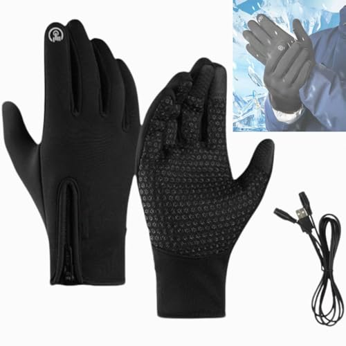 Whnnssw Frostfit Thermo Handschuhe, Thermohandschuhe mit USB-Aufladung, Fahrrad Winterhandschuhe Herren, Thermo Handschuhe Fahrrad, Wasserdicht Touchscreen Handschuhe (A, Mit USB-Ladekabel-XL) von Whnnssw