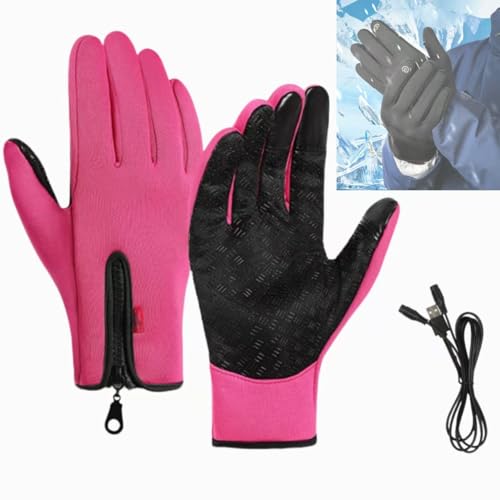 Whnnssw Frostfit Thermo Handschuhe, Thermohandschuhe mit USB-Aufladung, Fahrrad Winterhandschuhe Herren, Thermo Handschuhe Fahrrad, Wasserdicht Touchscreen Handschuhe (D, Mit USB-Ladekabel-L) von Whnnssw