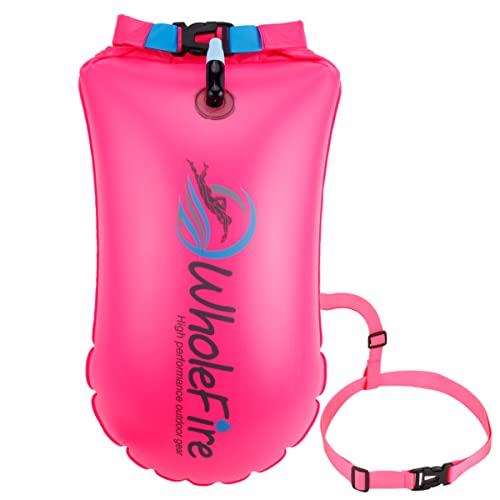 WholeFire Schwimmboje 20 l, wasserdicht, aufblasbar, für Wassersport, Schwimmer, Triathleten, Kajakfahrer und Schnorchler – Rosa von WholeFire