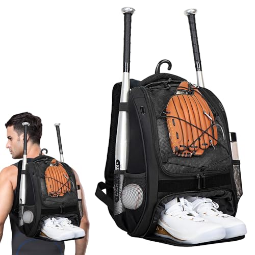 Whrcy Softball-Tasche, Baseball-Rucksack,Baseball-Rucksack, Jugend-Softball-Rucksack mit Schuhfach | Großer Jugend-Baseball-Rucksack, Baseballschläger-Tasche für Wettkämpfe, Erwachsene, Schläger, von Whrcy