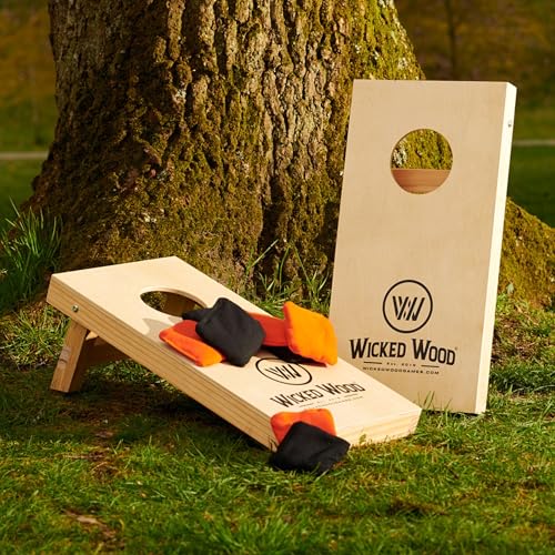 Offizielles Cornhole Set 90x60 - Red Zone - 2 Bretter - 2x4 Taschen - Schutzhülle (60x30 Mini Set) von Wicked Wood Games