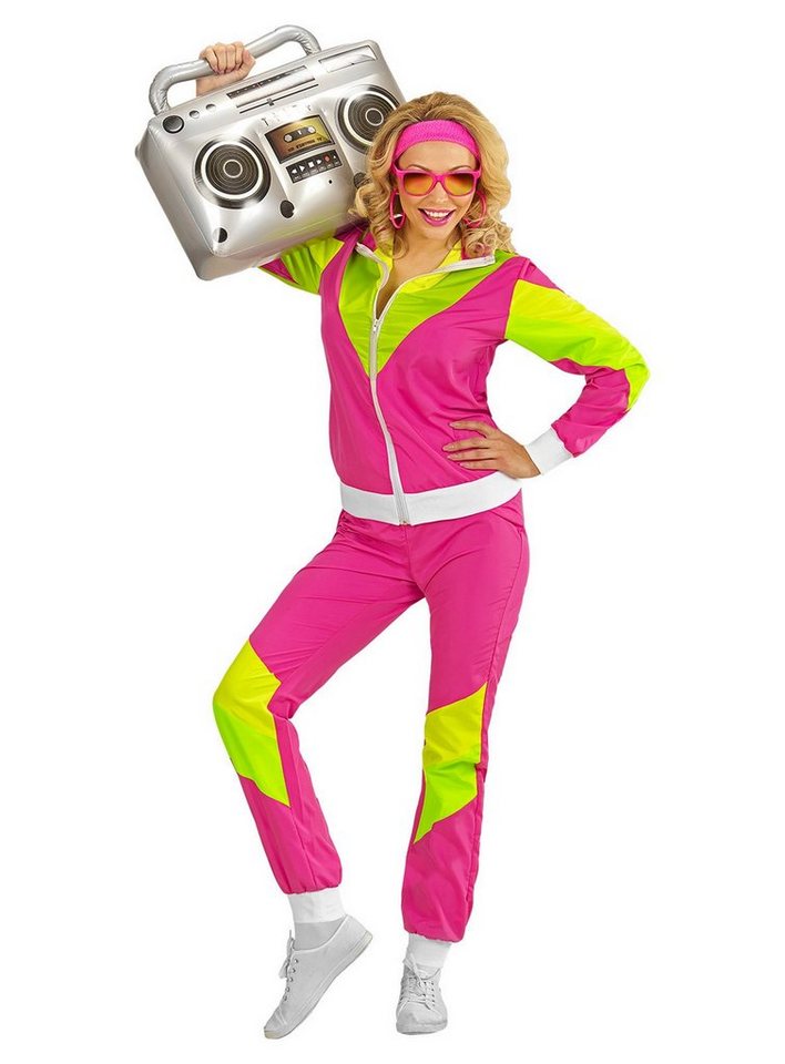 Widdmann Kostüm 80er Jahre Trainingsanzug pink, 80er Jahre Outfit in feinstem Neon-Zwirn von Widdmann