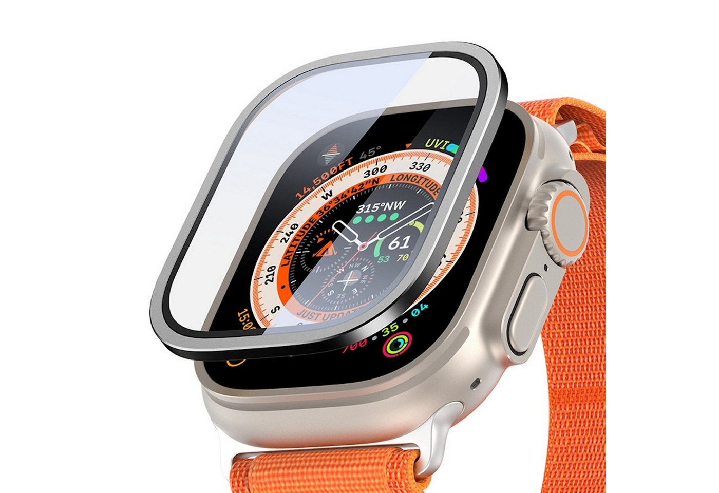 Wigento Smartwatch-Hülle Für Apple Watch Ultra 1 + 2 49mm Aluminiumlegierung Hülle + Hart Glas von Wigento