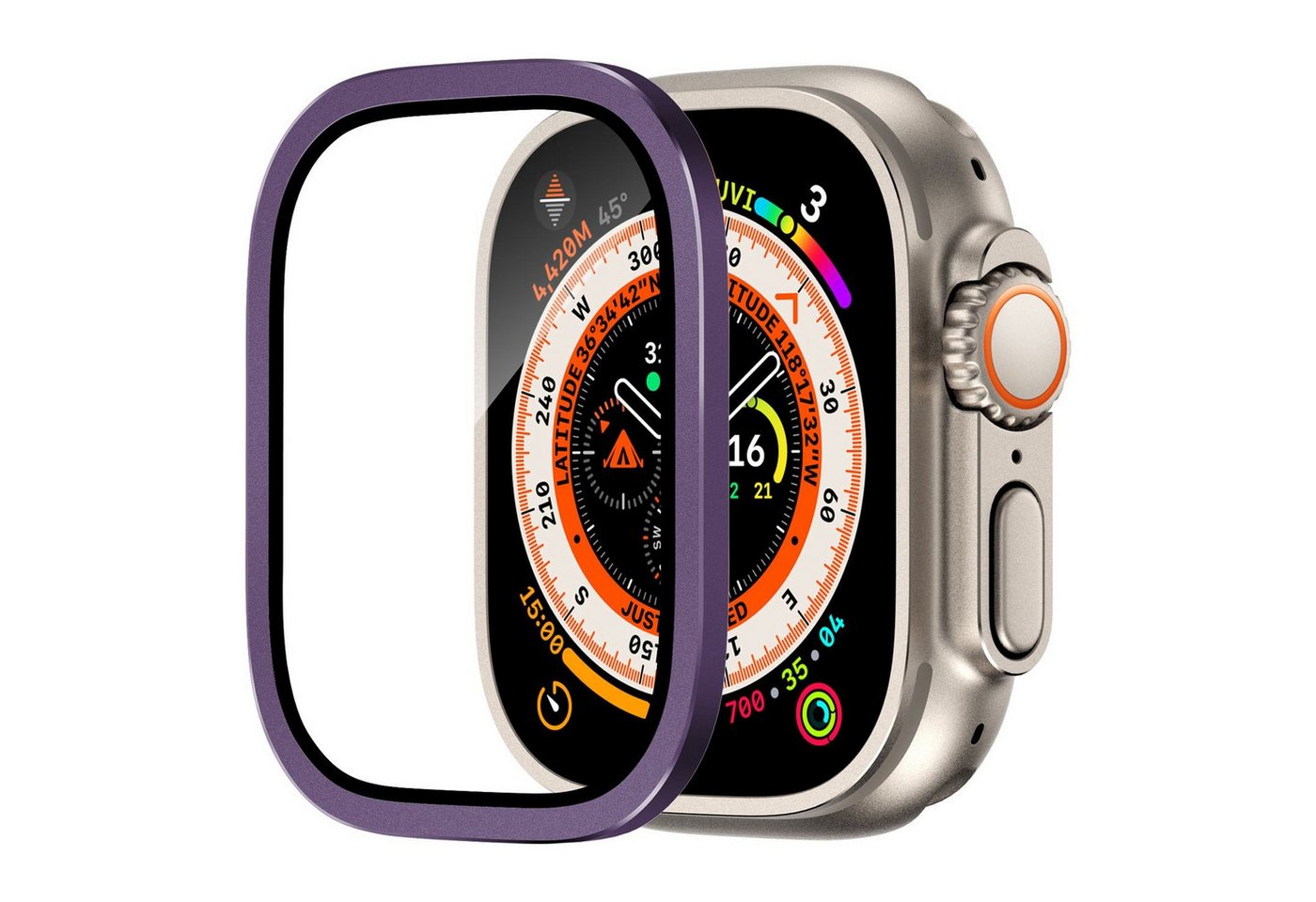 Wigento Smartwatch-Hülle Für Apple Watch Ultra 49mm Aluminiumlegierung Hülle + Hart Glas Lila von Wigento