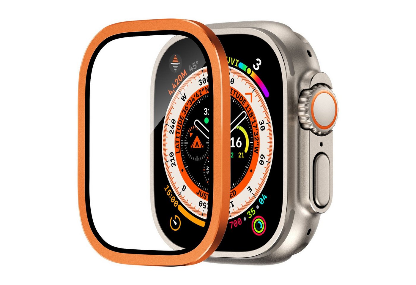 Wigento Smartwatch-Hülle Für Apple Watch Ultra 49mm Aluminiumlegierung Hülle + Hart Glas Orange von Wigento