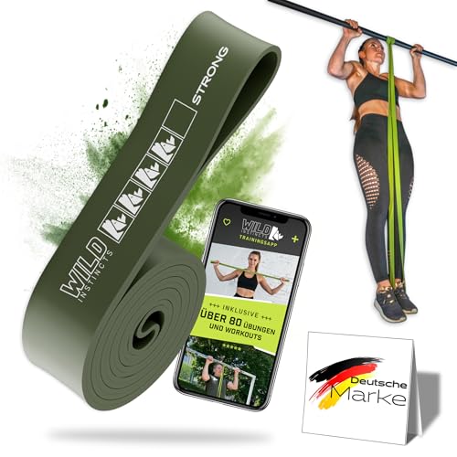 Wild Instincts Pull Up Band Strong 4,5cm / Band für Klimmzüge, Fitnessbänder Set/Resistance Bands Set/Gummiband Sport/Widerstandsbänder für Crossfit & Stretching +Tasche +Trainings WebApp von Wild Instincts