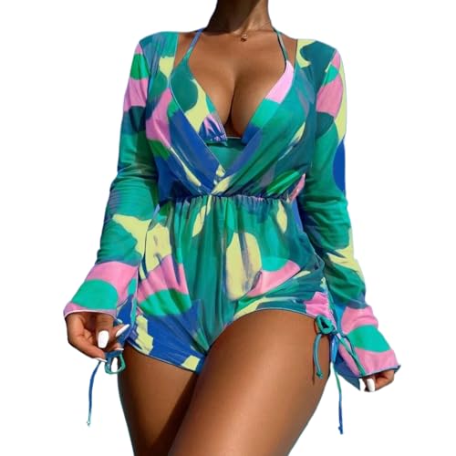 3PCS Frauen Schwimmen Kostüm Mit Kurzen Overall Romper Neckholder Oben Und Unten Dame Badeanzug Set von Wilgure