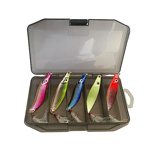 Wilgure 5Pcs Angeln Locken Köder Bunte Harte Metall Spinner Köder Mit Feder Angeln Locken Harten Köder Pailletten Künstliche Köder von Wilgure