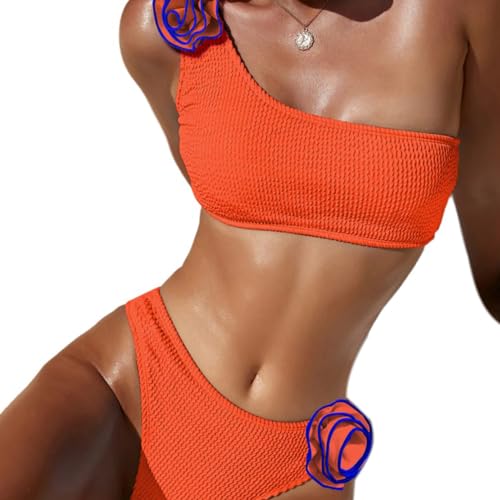 Wilgure Frauen Einfarbige Bademode Stücke Badeanzüge Sexy Schulter Schwimmen Anzug 3D Badeanzug Beachwears von Wilgure