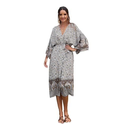 Wilgure Frauen Langarm Kimono Badeanzug Cover Up Lose Strickjacken Schal Kleid Gürtel von Wilgure