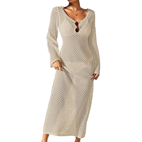 Wilgure Frauen Strand Coverup Rückenfrei Langärmelig Gehäkelt Badeanzug Coverups Gehäkeltes Strandkleid Strand Coverup Kleid In Voller Länge von Wilgure