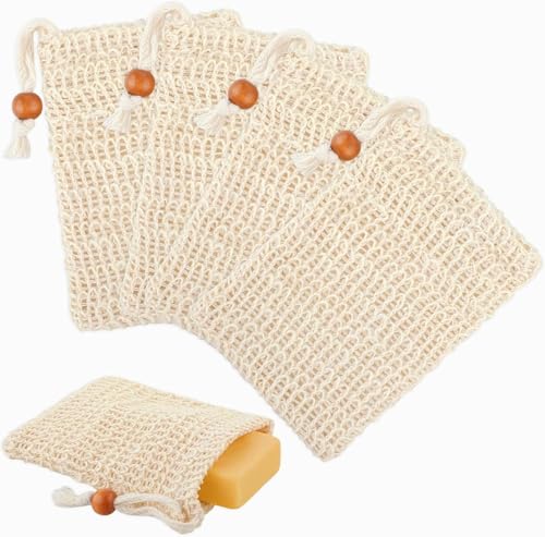 4X Seifensäckchen, 100% Natürliches Sisal Seifenbeutel Bio Nachhaltige Seifenreste Plastikfreie Seifennetz für Körper-Peeling 4X Seifensäckchen, 100% Natürliches Sisal Seifenbeutel Bio Nachhaltige Seifenreste Plastikfreie Seifennetz für Körper-Peeling von Willingood