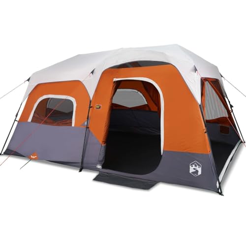 Willood Familienzelt Campingzelt mit LED 9 Personen Hellgrau Orange Quick Release von Willood