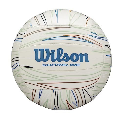 Wilson Volleyball SHORELINE Eco, Gen Green, Einlage mit biobasiertem Zuckerrohr-EVA, Outdoor, Beachvolleyball, Weiß / Blau von Wilson