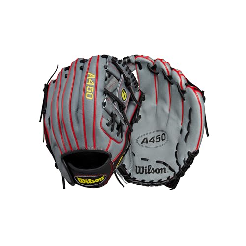 WILSON Unisex, Teenager A450 Jugend Infield Baseballhandschuh, Grau/Rot/Schwarz, 11.5" von Wilson