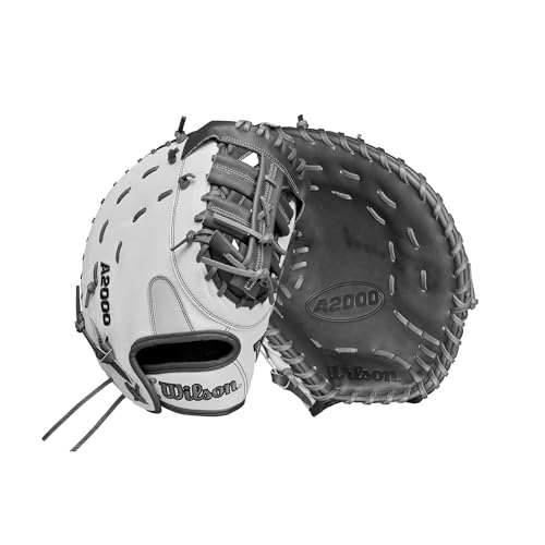 WILSON Unisex – Erwachsene A2000 Fastpitch First Base Mitts Handschuh, Weiß/Kohle, 12.5" von Wilson