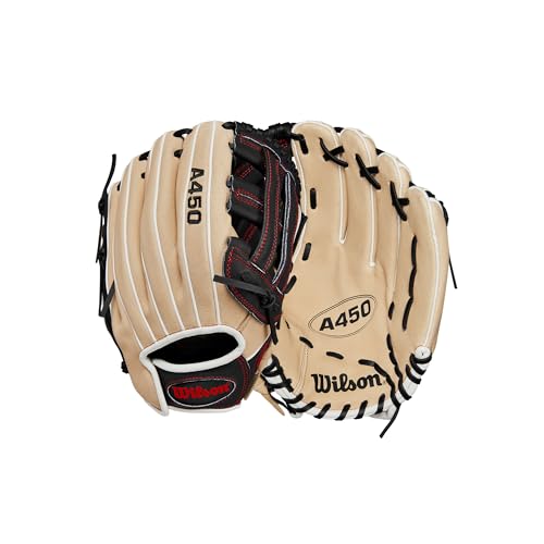 Wilson 2024 A450™ 30,5 cm Youth Outfield Baseball Handschuh – Rechtshänder, Blond/Schwarz/Rot von Wilson