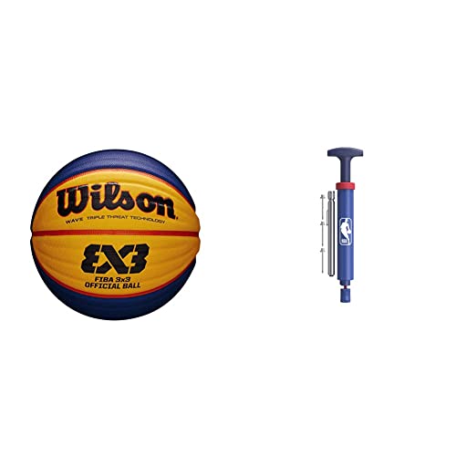 Wilson 3 x 3 Spiel Basketball & Ballpumpen-Set NBA DRV Pump KIT, Inkl. Druckmesser und 3 Nadeln, Kunststoff, Blau von Wilson