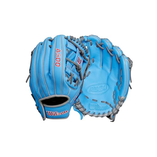 Wilson A500 Infield Baseballhandschuh für Jugendliche, Rechtshänder, Blau/Grau/Rot, 27,9 cm von Wilson