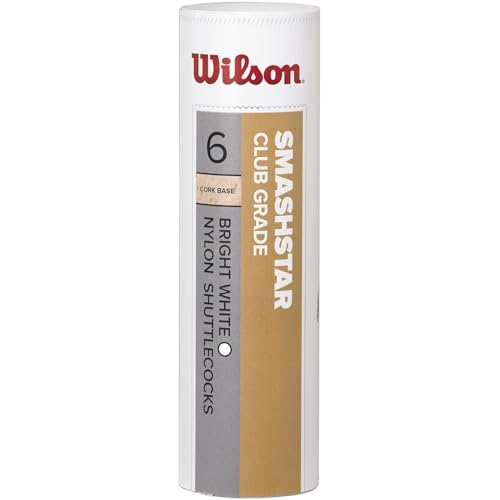 Wilson Badminton-Ball, Smashstar Shuttlecocks, 6-er Dose, 77 Grains, Weiß, Kunststoff/Naturkork, WRT6050WH77 von Wilson