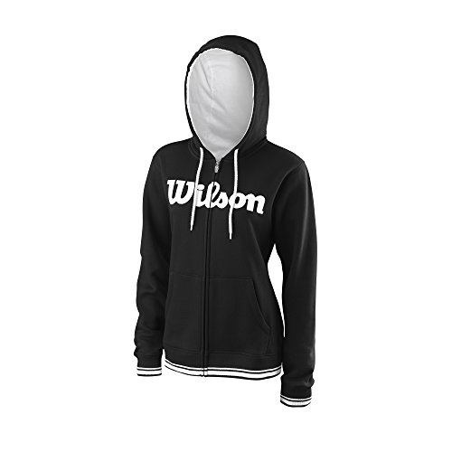 Wilson Damen Sport-Kapuzenweste, W Team Script FZ Hoody, Baumwolle/Polyester, Schwarz/Weiß, Größe: L, WRA766701 von Wilson