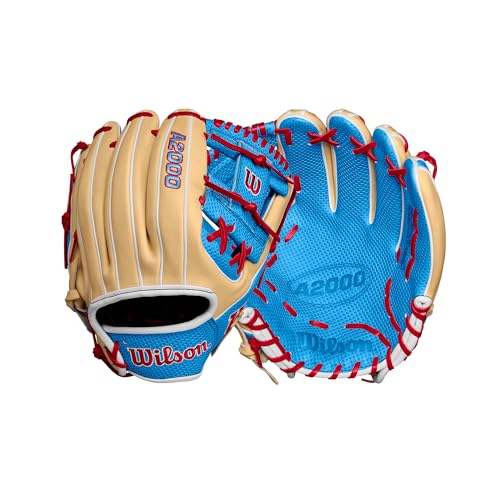 Wilson Herbst 2024 A2000® SC1975 Infield-Baseball-Handschuh, Rechtshänder, Blond/Tropical Blue-X/Rot von Wilson