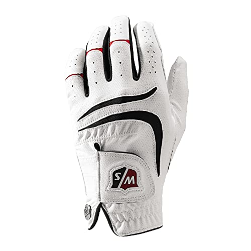 Wilson Staff Herren Golfhandschuh, Grip Plus, Material-Kombi, Größe: M, Linkshand, MLH, weiß, WGJA00680M von Wilson