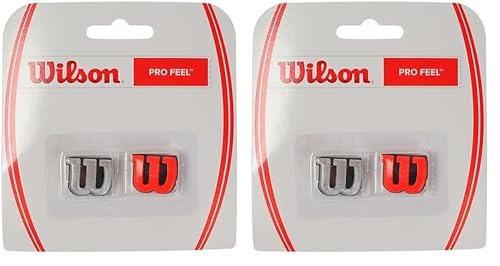 Wilson Logo-Vibrationsdämpfer für Tennisschläger, Pro Feel, 4er Pack, rot/Silber, WRZ537600 Wilson Logo-Vibrationsdämpfer für Tennisschläger, Pro Feel, 4er Pack, rot/Silber, WRZ537600 von Wilson