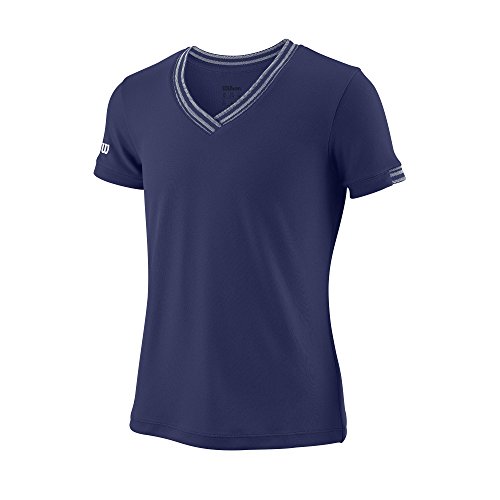 Wilson Mädchen Tennis-Kurzarmshirt mit V-Ausschnitt, G Team V-Neck, Polyester, Blau, Größe: XS, WRA770101 Wilson Mädchen Tennis-Kurzarmshirt mit V-Ausschnitt, G Team V-Neck, Polyester, Blau, Größe: XS, WRA770101 von Wilson