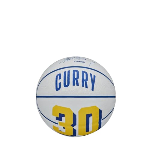 Wilson Basketball, NBA Player Icon Mini, Stephen Curry, Golden State Warriors, Outdoor und Indoor, Größe: 3, Blau/Gelb von Wilson