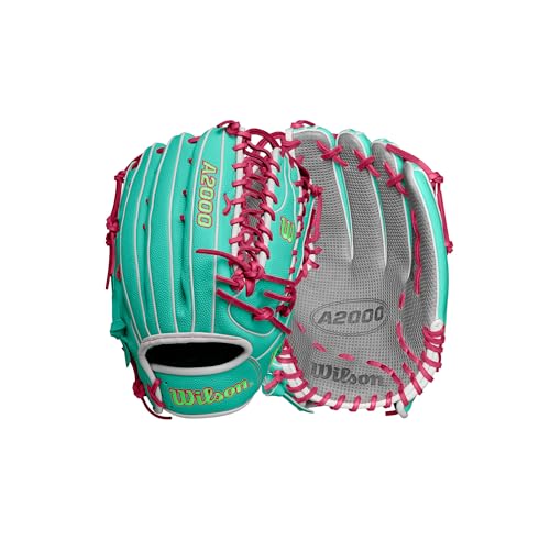 Wilson Spring 2025 A2000 OT7SS Baseball-Handschuh, 32,4 cm, Rechtshänder, Seafoam/Weiß/Flamingo von Wilson