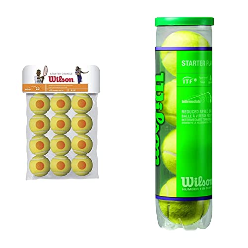 Wilson Tennisbälle Starter Orange für Kinder, gelb/orange, 12er Pack, WRT137200 & Tennisbälle Starter Play Green für Kinder und Jugendliche, Gelb, 4er Dose, WRT137400 Wilson Tennisbälle Starter Orange für Kinder, gelb/orange, 12er Pack, WRT137200 & Tennisbälle Starter Play Green für Kinder und Jugendliche, Gelb, 4er Dose, WRT137400 von Wilson