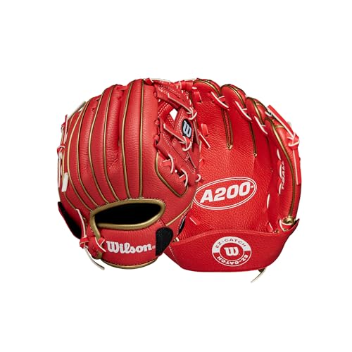 Wilson Unisex, Teenager A200 EZ Catch T-Ball Handschuh, Rot/Metallic Gold, 9" Wilson Unisex, Teenager A200 EZ Catch T-Ball Handschuh, Rot/Metallic Gold, 9" von Wilson