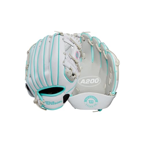 Wilson Unisex, Teenager A200 EZ Catch T-Ball Handschuh, Silber/Weiß/Blaugrün, 10" Wilson Unisex, Teenager A200 EZ Catch T-Ball Handschuh, Silber/Weiß/Blaugrün, 10" von Wilson