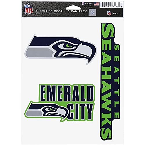 WinCraft NFL Seattle Seahawks Aufkleber, Mehrzweck-Fächer, 3er-Pack, Team-Farben, EinheitsgröÃŸe von Wincraft