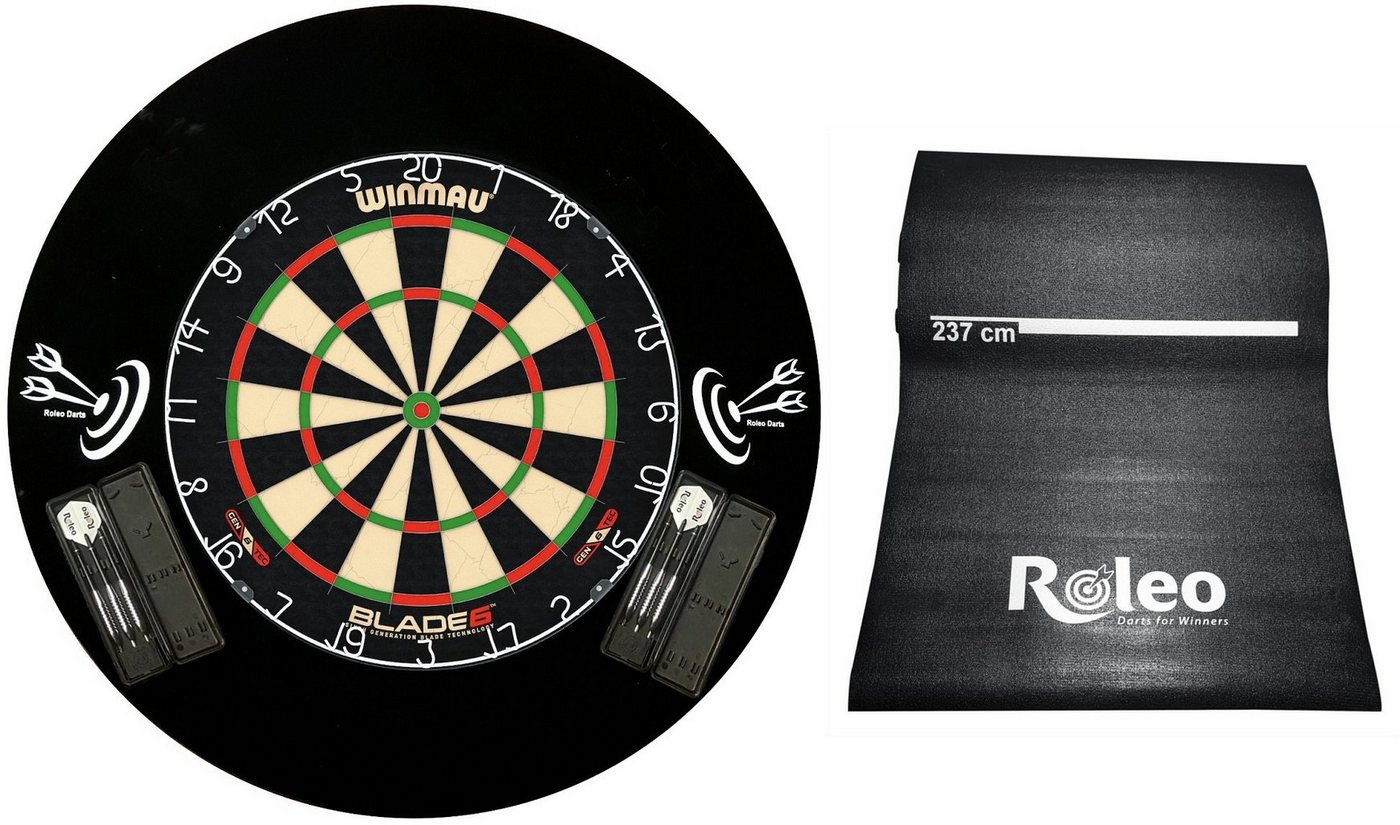 Winmau Dartscheibe Steeldart Profi Set Scheibe Blade 6 + 2 Set Pfeile + Catchring + Matte, (1-tlg) Winmau Dartscheibe Steeldart Profi Set Scheibe Blade 6 + 2 Set Pfeile + Catchring + Matte, (1-tlg) von Winmau