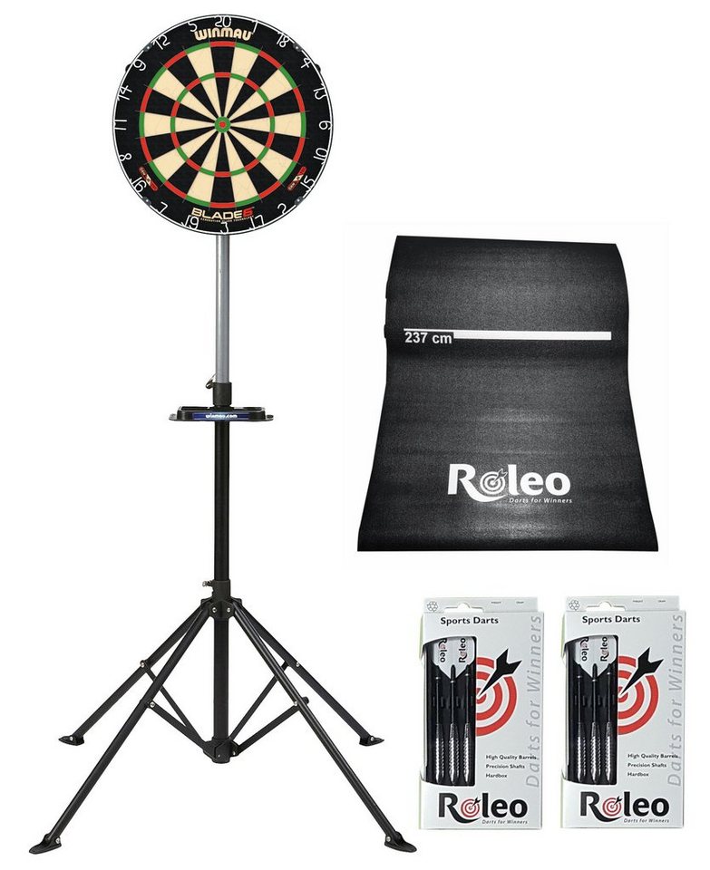 Winmau Dartscheibe Steeldart Set Winmau Blade 6 + Dartständer + Roleo Dartmatte + 2 Satz Dartpfeile von Winmau