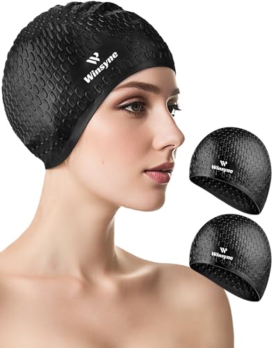 Unisex-Silikon-Badekappe für Damen und Herren, große Badekappen für langes Haar/Zöpfe, um das Haar trocken zu halten, wasserdichte Badekappen zum Schwimmen mit Ohrstöpseln und Nasenklammer-Set, Unisex-Silikon-Badekappe für Damen und Herren, große Badekappen für langes Haar/Zöpfe, um das Haar trocken zu halten, wasserdichte Badekappen zum Schwimmen mit Ohrstöpseln und Nasenklammer-Set, von Winsyne