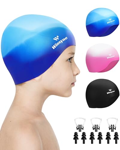 Winsyne 3 Stück Badekappe Kinder Jungen Mädchen, Unisex Schwimmkappe Silikon für Kleinkinder von 3–15 Jahren, wasserdichte Bademütze für Kurzes/Langes Haar um das Haar Trocken zu Halten-Mehrfarbig-01 Winsyne 3 Stück Badekappe Kinder Jungen Mädchen, Unisex Schwimmkappe Silikon für Kleinkinder von 3–15 Jahren, wasserdichte Bademütze für Kurzes/Langes Haar um das Haar Trocken zu Halten-Mehrfarbig-01 von Winsyne