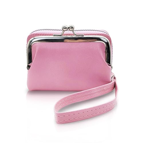 WisePoint Damen Geldbörse, PU Leder Frauen Geldbörsen Münze Geldbörse mit Multi Card Slots, Retro Card Kreditkartenhalter für Kartenhalter (pink) von WisePoint