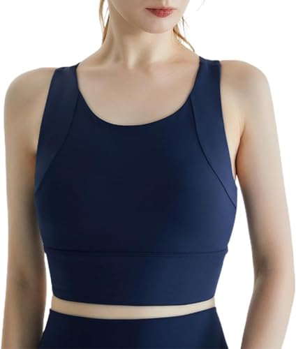 WitmAn Hochgeschlossener, bügelloser, gepolsterter Yoga-BH, langes, ärmelloses Sport-Top, Push-up-Sport-BH (Blue,XL) von WitmAn