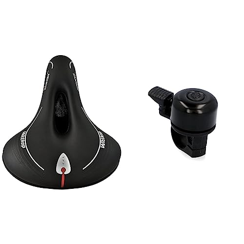 WITTKOP Fahrradsattel mit bequemem 3 Zonen Konzept und extra Gel Polsterung & Fischer Mini Fahrradglocke, schwarz, One Size WITTKOP Fahrradsattel mit bequemem 3 Zonen Konzept und extra Gel Polsterung & Fischer Mini Fahrradglocke, schwarz, One Size von Wittkop