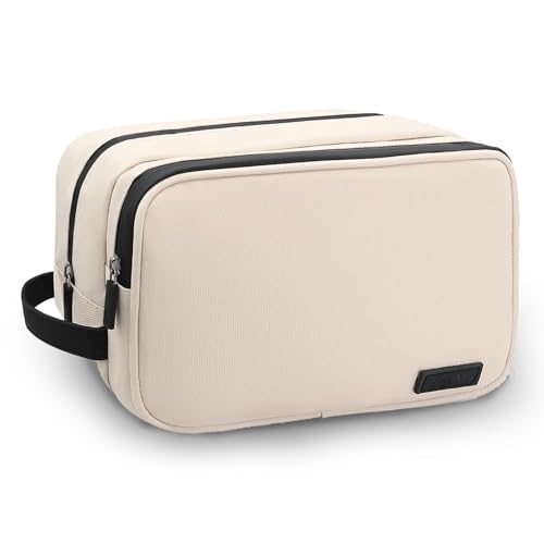 Wjelet Kulturtasche Damen Groß wasserdichte Kulturbeutel Kosmetiktasche mit Doppelter Reißverschlussöffnung, Praktische Waschtasch für Männer und Frauen, Perfekt für Reisen und Alltag (Beige) Wjelet Kulturtasche Damen Groß wasserdichte Kulturbeutel Kosmetiktasche mit Doppelter Reißverschlussöffnung, Praktische Waschtasch für Männer und Frauen, Perfekt für Reisen und Alltag (Beige) von Wjelet