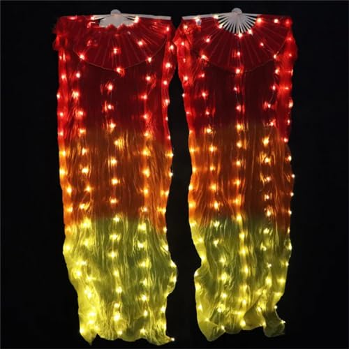 Wjnvfioo LED-Lüfter aus Seide, Regenbogen-Tanz, lang, Bauchtanz-Requisiten, Bauchtanz, chinesischer Tanz, LED-Lüfter, 1 Stück/1 Paar von Wjnvfioo