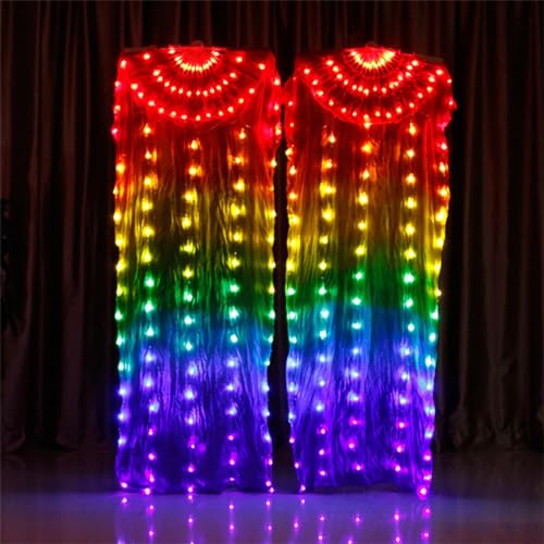 Wjnvfioo LED-Seidenschleier-Ventilator (farbig mit 180 cm langem Bauchtanz-Zubehör, Bühnenauftritts-Requisiten, bunt, leuchtender Seidenfächer von Wjnvfioo