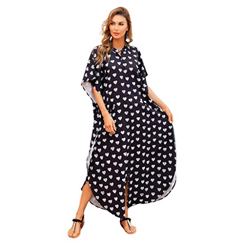 Wjsdsg Frauen Button Down Strand Hemdkleid Süßer Herz Druck Lockere Robe Kaftan Halbarm Badeanzug Vertuschung Mit Taschen von Wjsdsg