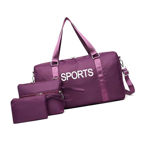 Wjsdsg Reisetasche, 3-teiliges modisches Reise-Schultertaschen-Set mit Buchstabendruck, große Kapazität, Fitness, Turnbeutel, Nylon, Sport-Handtasche, violett, As shown von Wjsdsg